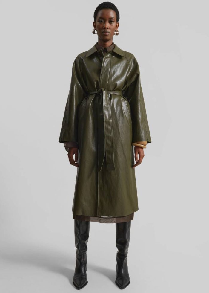 Women Outerwear Skane Faux Leather Trench - Khaki The Frankie Shop Green