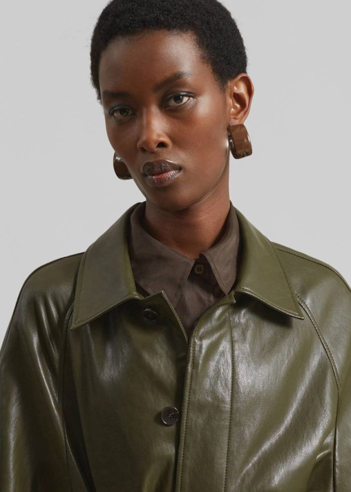 Women Outerwear Skane Faux Leather Trench - Khaki The Frankie Shop Green