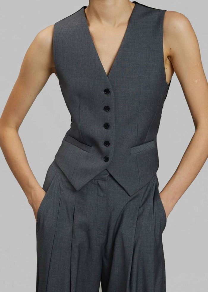 Women Outerwear The Frankie Shop Grey Gelso Waistcoat - Dark Grey Melange