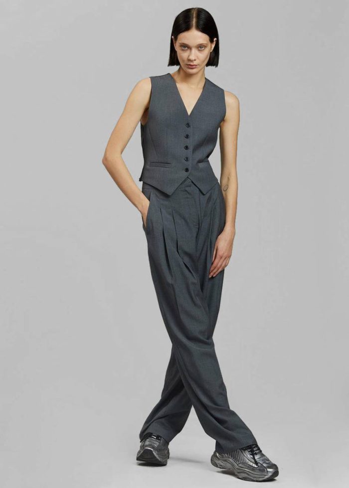 Women Outerwear The Frankie Shop Grey Gelso Waistcoat - Dark Grey Melange