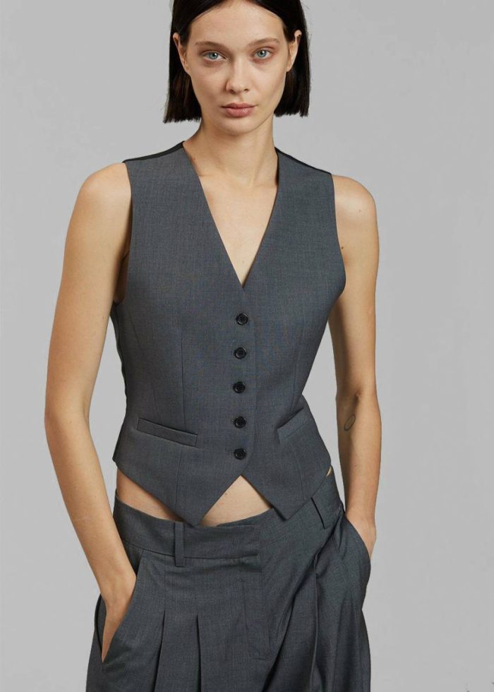 Women Outerwear The Frankie Shop Grey Gelso Waistcoat - Dark Grey Melange