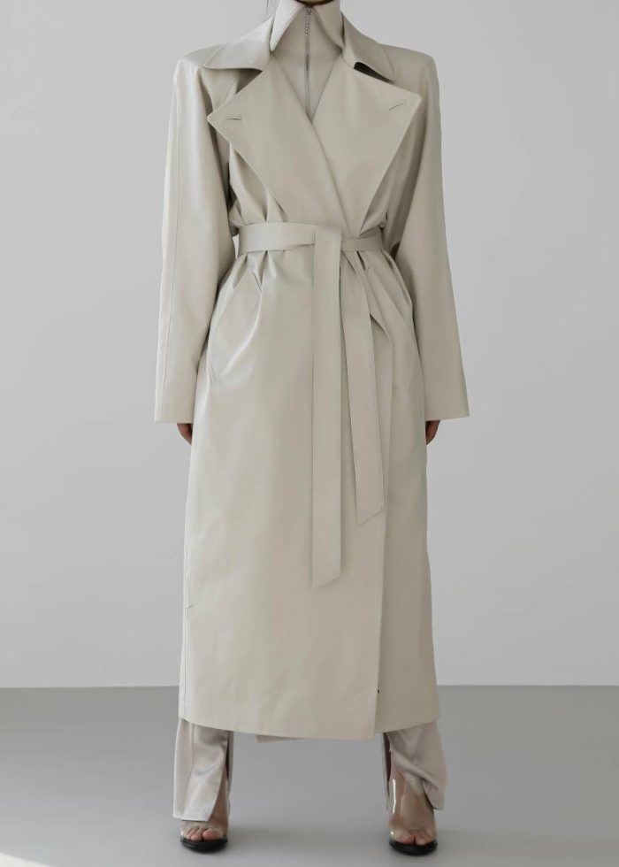 Women Outerwear The Frankie Shop White Marisol Box Shoulder Trench - Bone