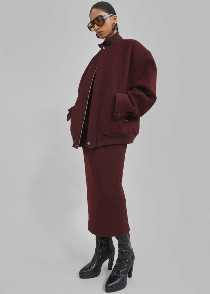 Women Red Arley Oversized Bomber - Burgundy Outerwear The Frankie Shop
