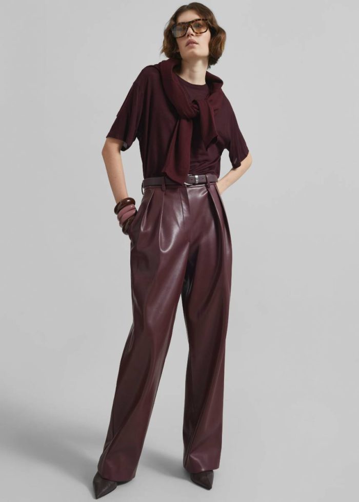 Women Red Bottoms The Frankie Shop Helsinki Faux Leather Pants - Burgundy