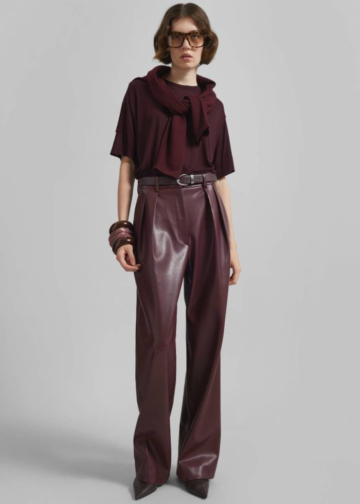 Women Red Bottoms The Frankie Shop Helsinki Faux Leather Pants - Burgundy