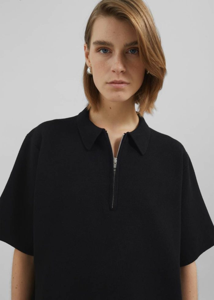 Women Riya Zip-Up Polo - Black Black The Frankie Shop Tops