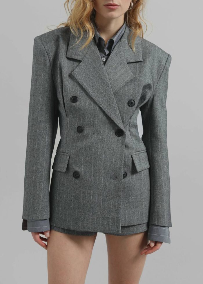 Women Tenby Striped Cinched Blazer - Grey Melange The Frankie Shop Grey Outerwear