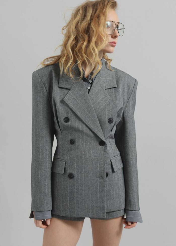 Women Tenby Striped Cinched Blazer - Grey Melange The Frankie Shop Grey Outerwear