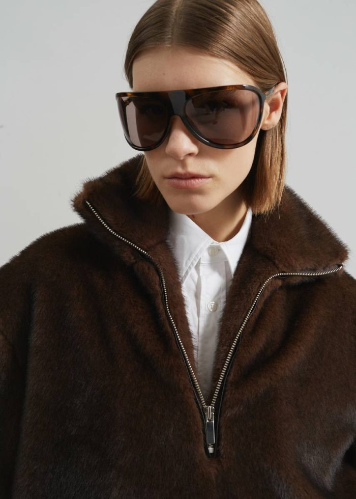 Women The Frankie Shop Banff Half-Zip Faux-Fur Pullover - Brown Tops Brown