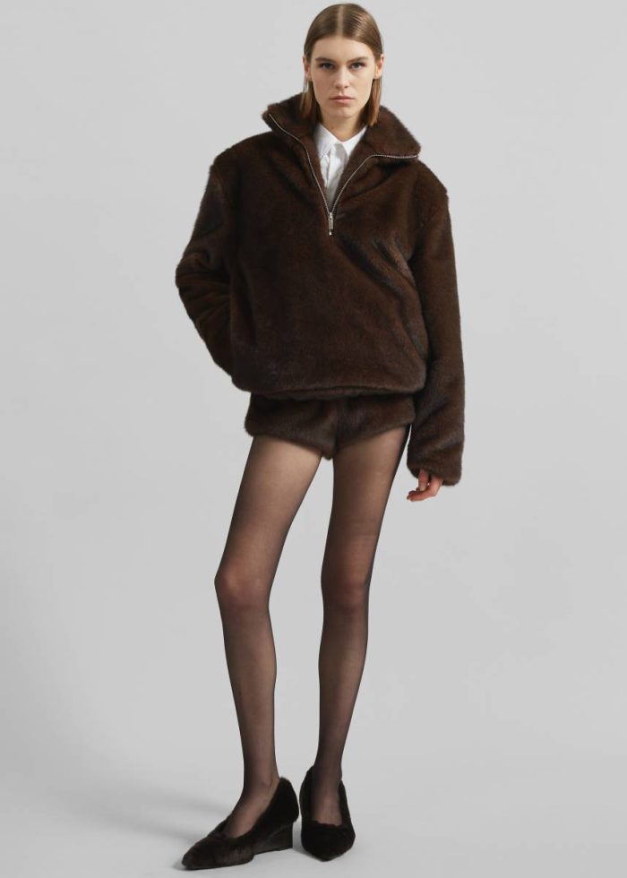Women The Frankie Shop Banff Half-Zip Faux-Fur Pullover - Brown Tops Brown