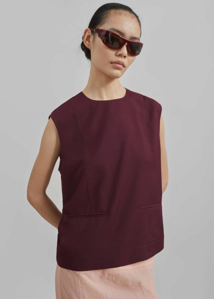 Women The Frankie Shop Beaune Sleeveless Top - Burgundy Red Tops