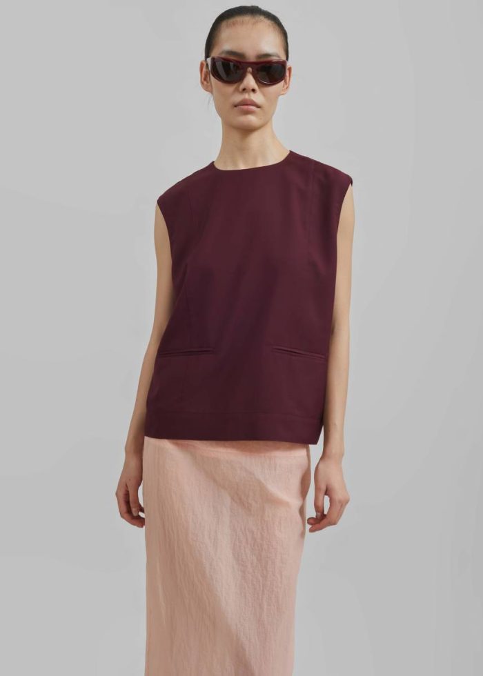 Women The Frankie Shop Beaune Sleeveless Top - Burgundy Red Tops