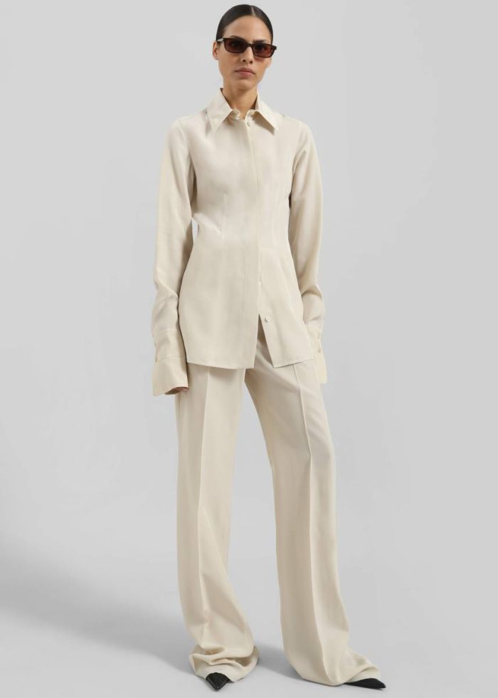 Women The Frankie Shop Beige Bottoms Sportmax Orario Flared Trousers - Ivory