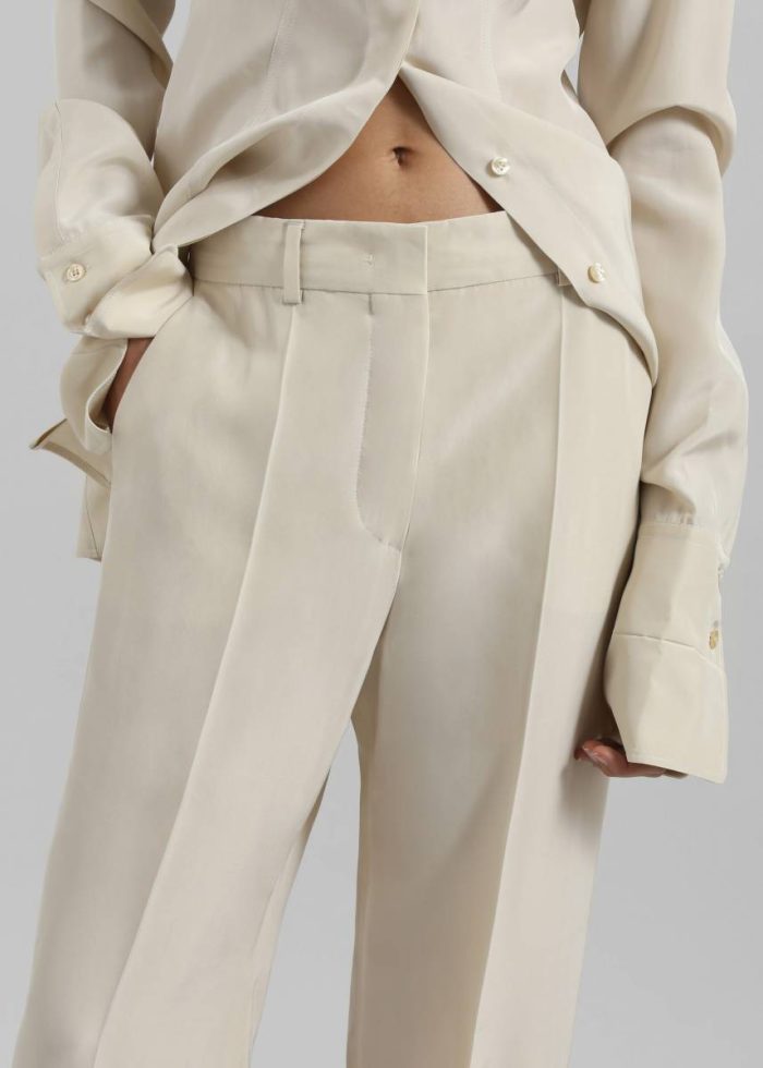 Women The Frankie Shop Beige Bottoms Sportmax Orario Flared Trousers - Ivory