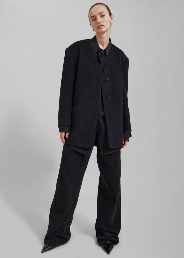 Women The Frankie Shop Black Outerwear Abina Collarless Blazer - Charcoal