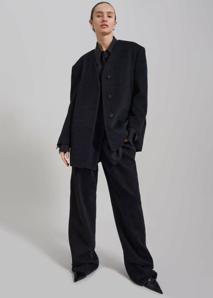 Women The Frankie Shop Black Outerwear Abina Collarless Blazer - Charcoal