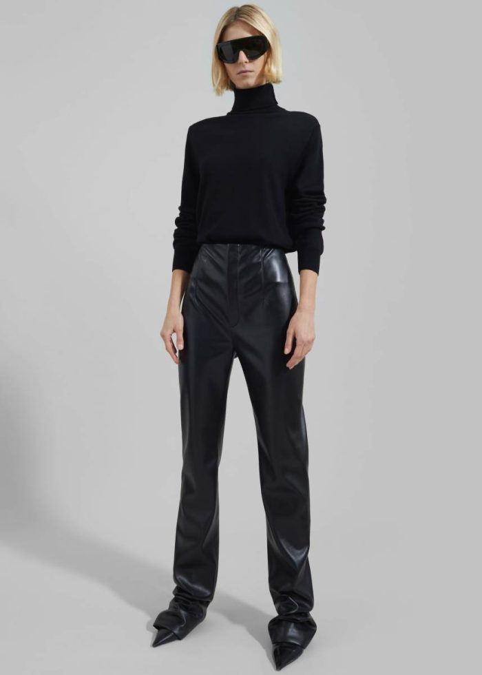 Women The Frankie Shop Bottoms Black Ziggy Long Leather Pants - Black