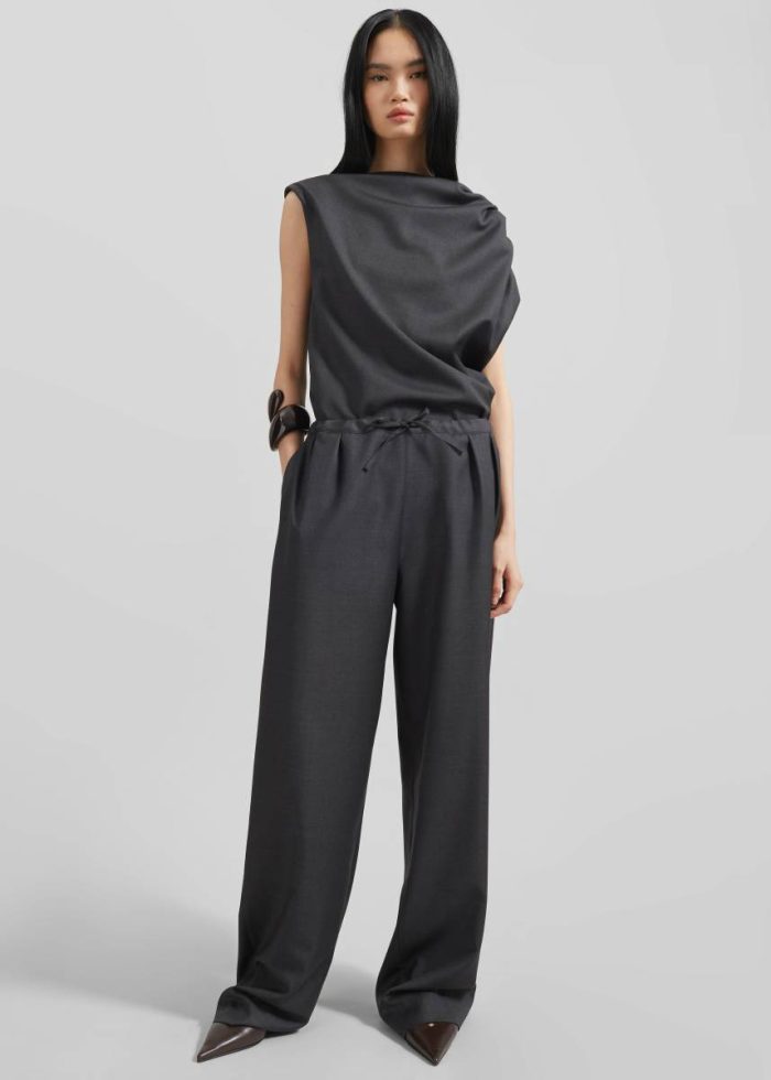 Women The Frankie Shop Bottoms Loulou Studio Cove Elastic Waistband Pants - Black Melange Black