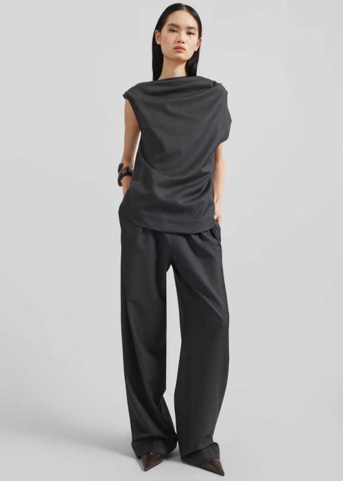 Women The Frankie Shop Bottoms Loulou Studio Cove Elastic Waistband Pants - Black Melange Black