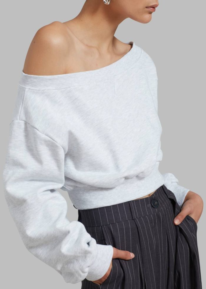 Women The Frankie Shop Grey Tops Gine Cropped Sweatshirt - Grey Melange