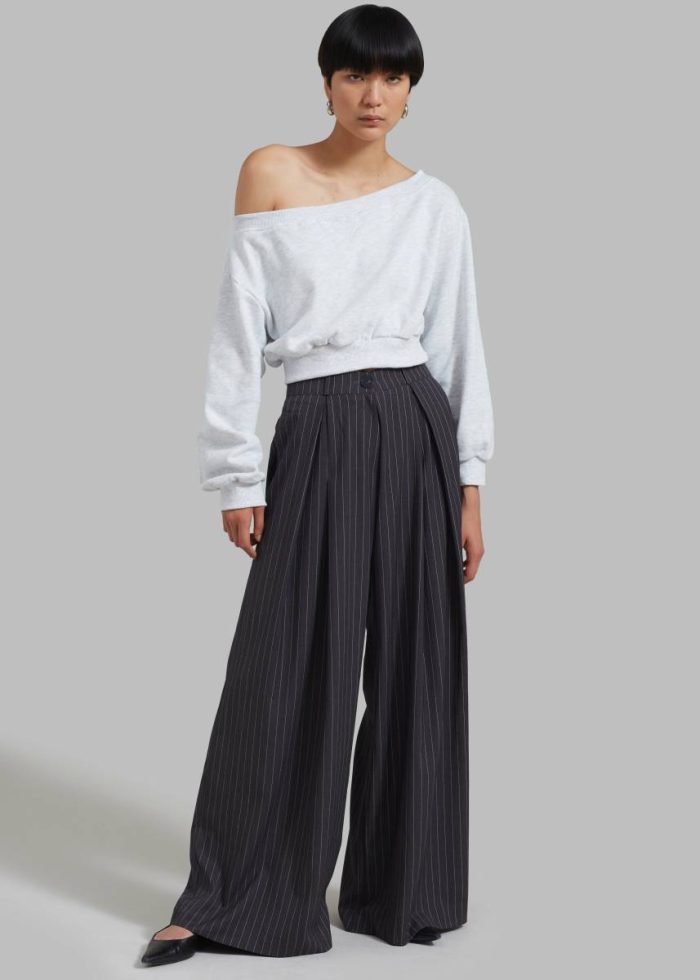 Women The Frankie Shop Grey Tops Gine Cropped Sweatshirt - Grey Melange