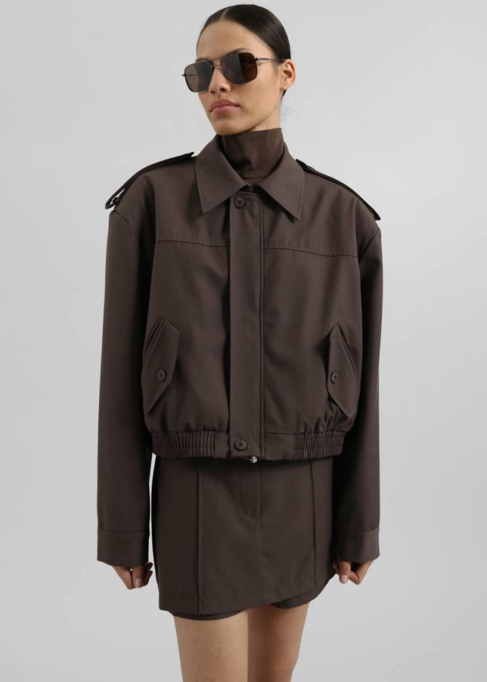 Women The Frankie Shop Hyde Cropped Bomber - Brown Outerwear Brown
