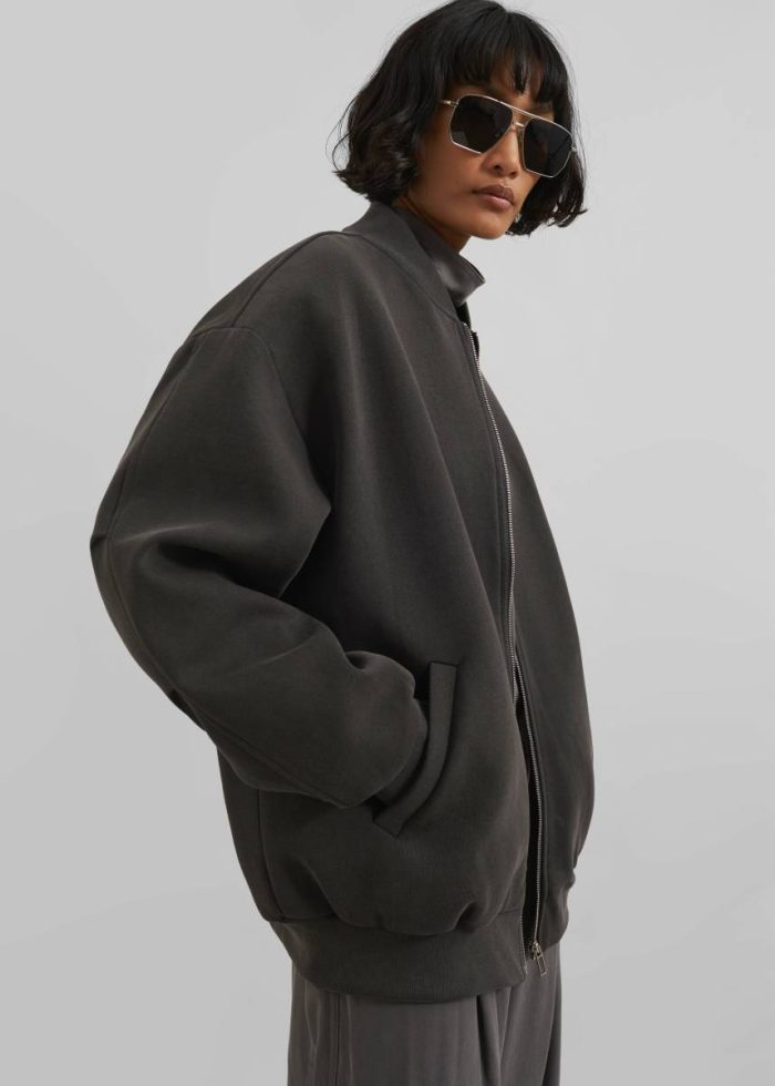 Women The Frankie Shop Outerwear Grey Jura Cotton Bomber Jacket - Charcoal