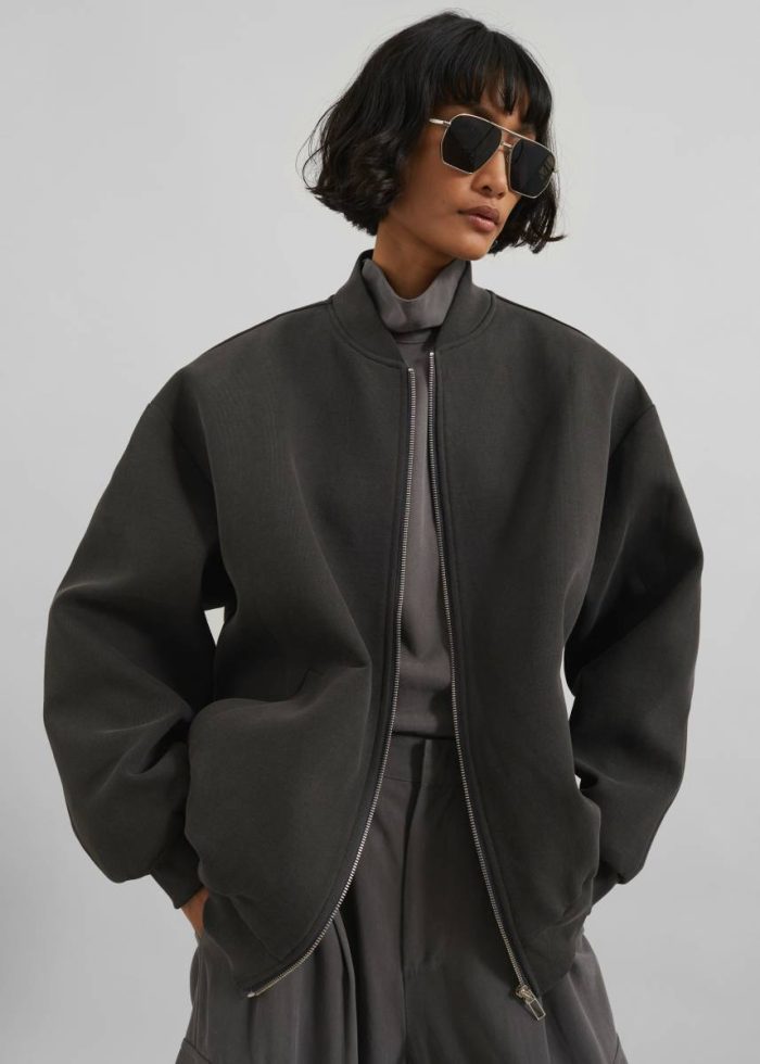 Women The Frankie Shop Outerwear Grey Jura Cotton Bomber Jacket - Charcoal