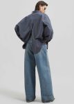 Women The Frankie Shop Tops Grey Kae Back Slit Button Up Shirt - Charcoal