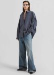 Women The Frankie Shop Tops Grey Kae Back Slit Button Up Shirt - Charcoal