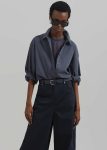 Women The Frankie Shop Tops Grey Kae Back Slit Button Up Shirt - Charcoal