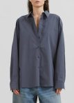Women The Frankie Shop Tops Grey Kae Back Slit Button Up Shirt - Charcoal