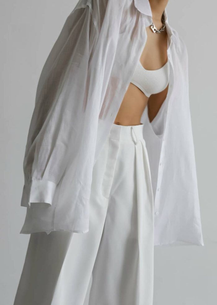 Women The Frankie Shop White Marlow Oversized Linen Shirt - White Tops