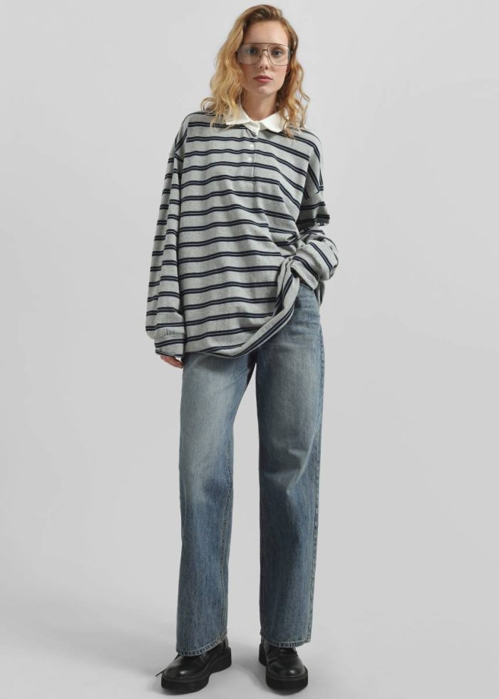 Women Tops The Frankie Shop Mizan Striped Polo - Grey Grey