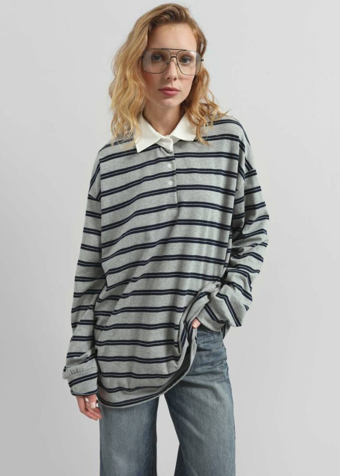 Women Tops The Frankie Shop Mizan Striped Polo - Grey Grey