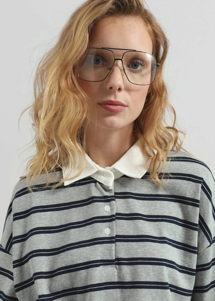 Women Tops The Frankie Shop Mizan Striped Polo - Grey Grey