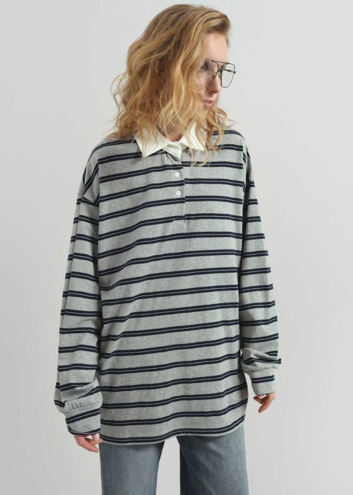Women Tops The Frankie Shop Mizan Striped Polo - Grey Grey