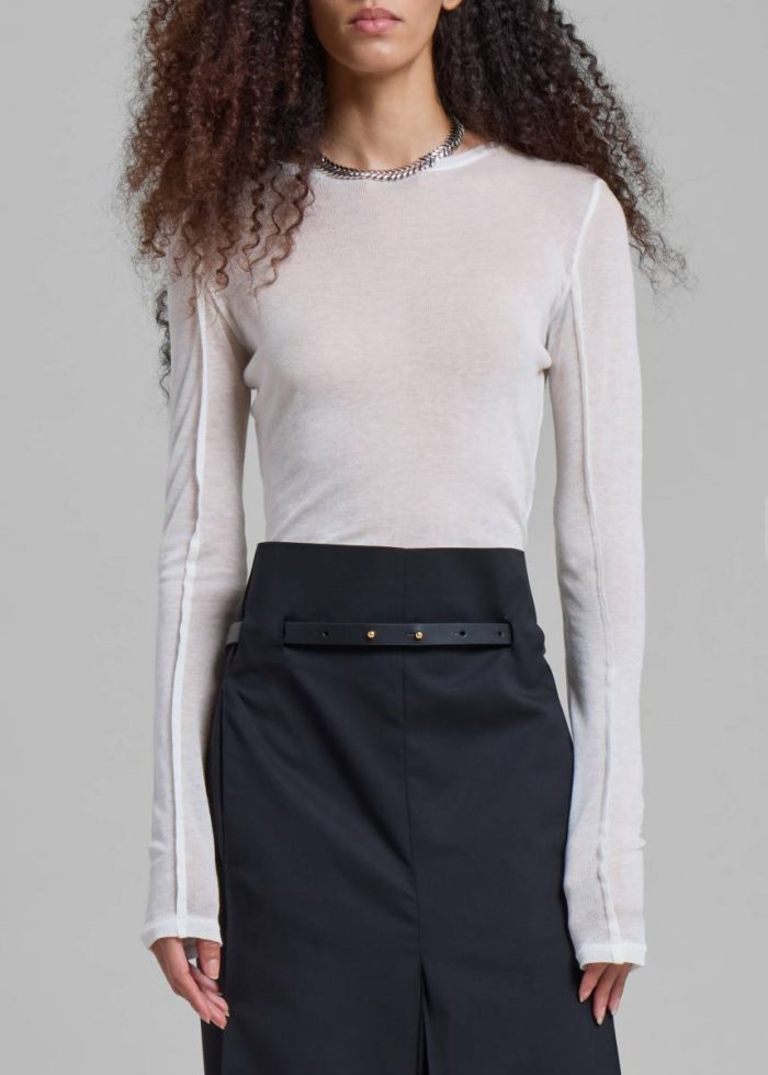Women White Mesa Sheer Long Sleeve Tee - White Tops The Frankie Shop