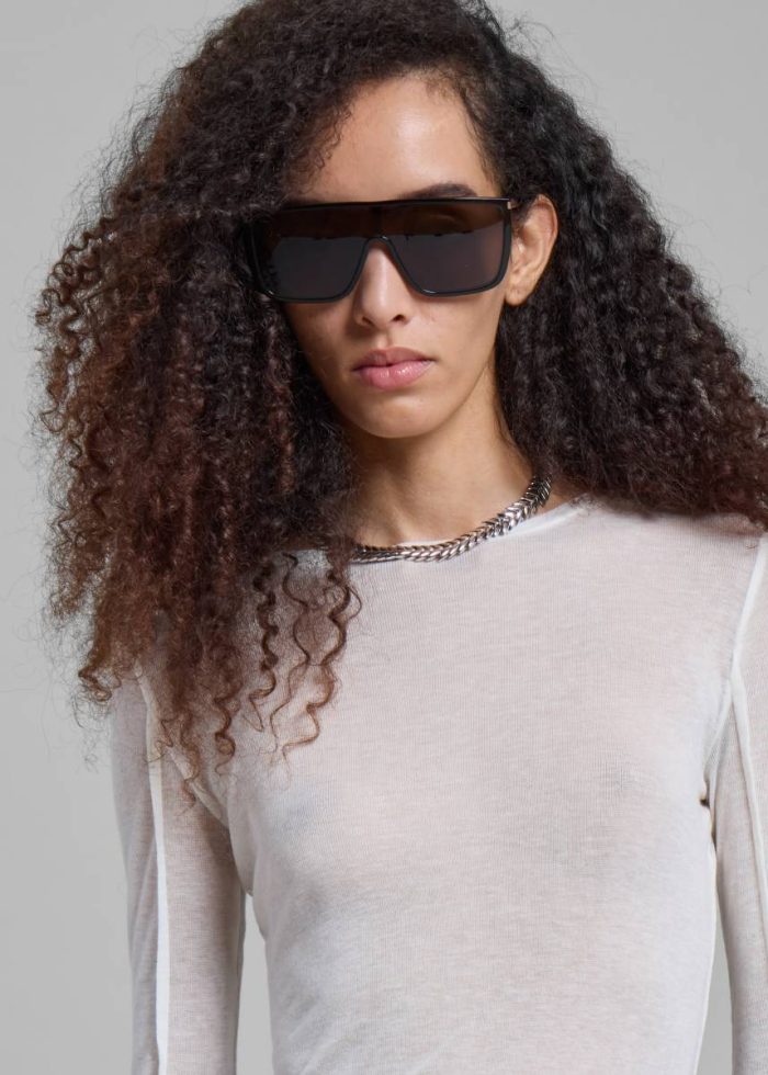 Women White Mesa Sheer Long Sleeve Tee - White Tops The Frankie Shop