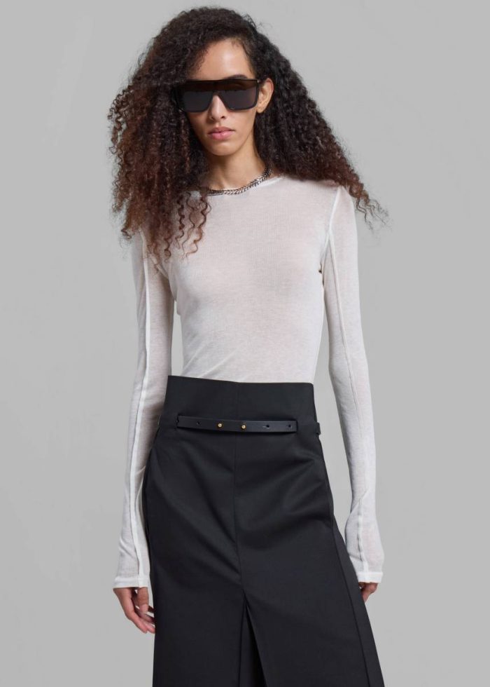 Women White Mesa Sheer Long Sleeve Tee - White Tops The Frankie Shop