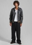Wyatt Leather Bomber Jacket - Charcoal Outerwear Charcoal Men The Frankie Shop