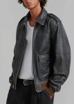 Wyatt Leather Bomber Jacket - Charcoal Outerwear Charcoal Men The Frankie Shop