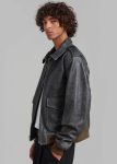 Wyatt Leather Bomber Jacket - Charcoal Outerwear Charcoal Men The Frankie Shop